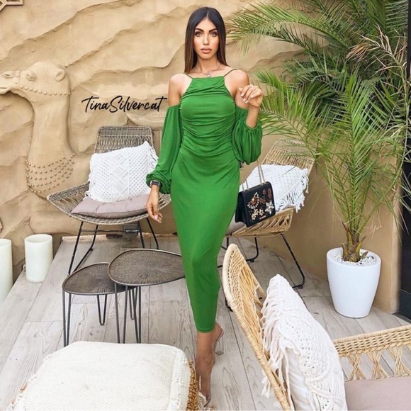 BLOGGERS FAVE!! Zara Long Dress With Gathered Details Green - Picture 6 of 17